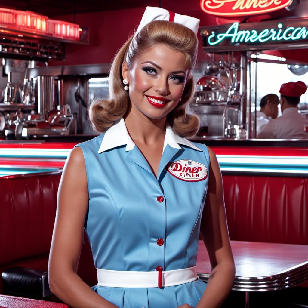 1960s Diner Scene with Waitress in 4K