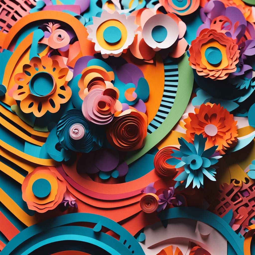 Postmodern Paper Art with Geometric Shapes and 3D Effect