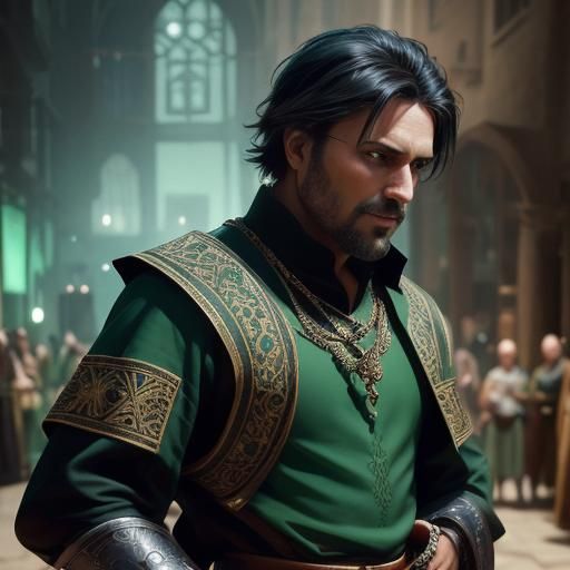 Medieval Merchant in Busy Marketplace: Digital Painting