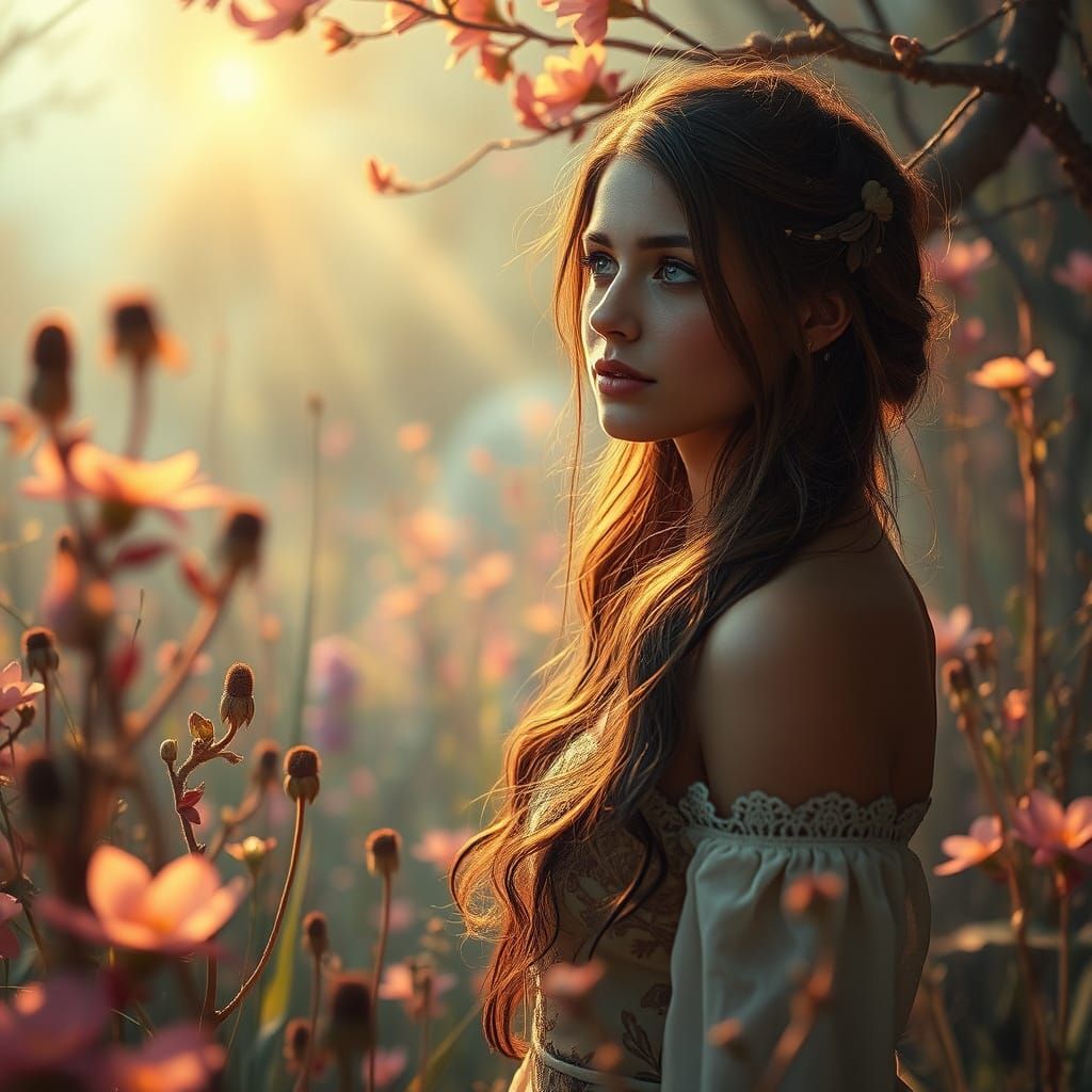 Serene Woman in Mystical Landscape