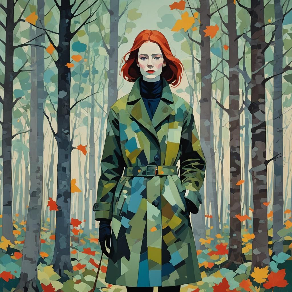 Abstract Woman in Woods, Modern Art Style