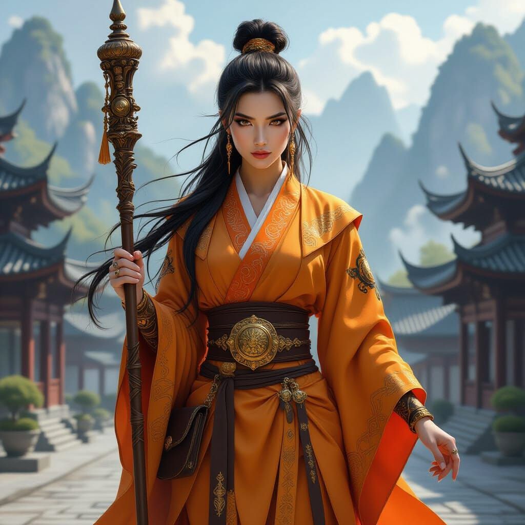 Monastic Woman with Tattoos in Fantasy Art Style