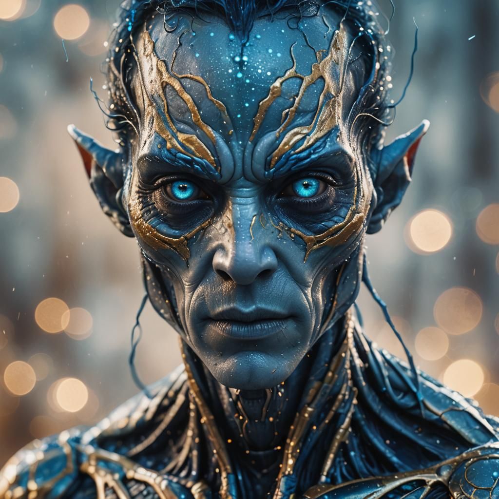 Glowing Blue Alien Portrait in Surreal Style