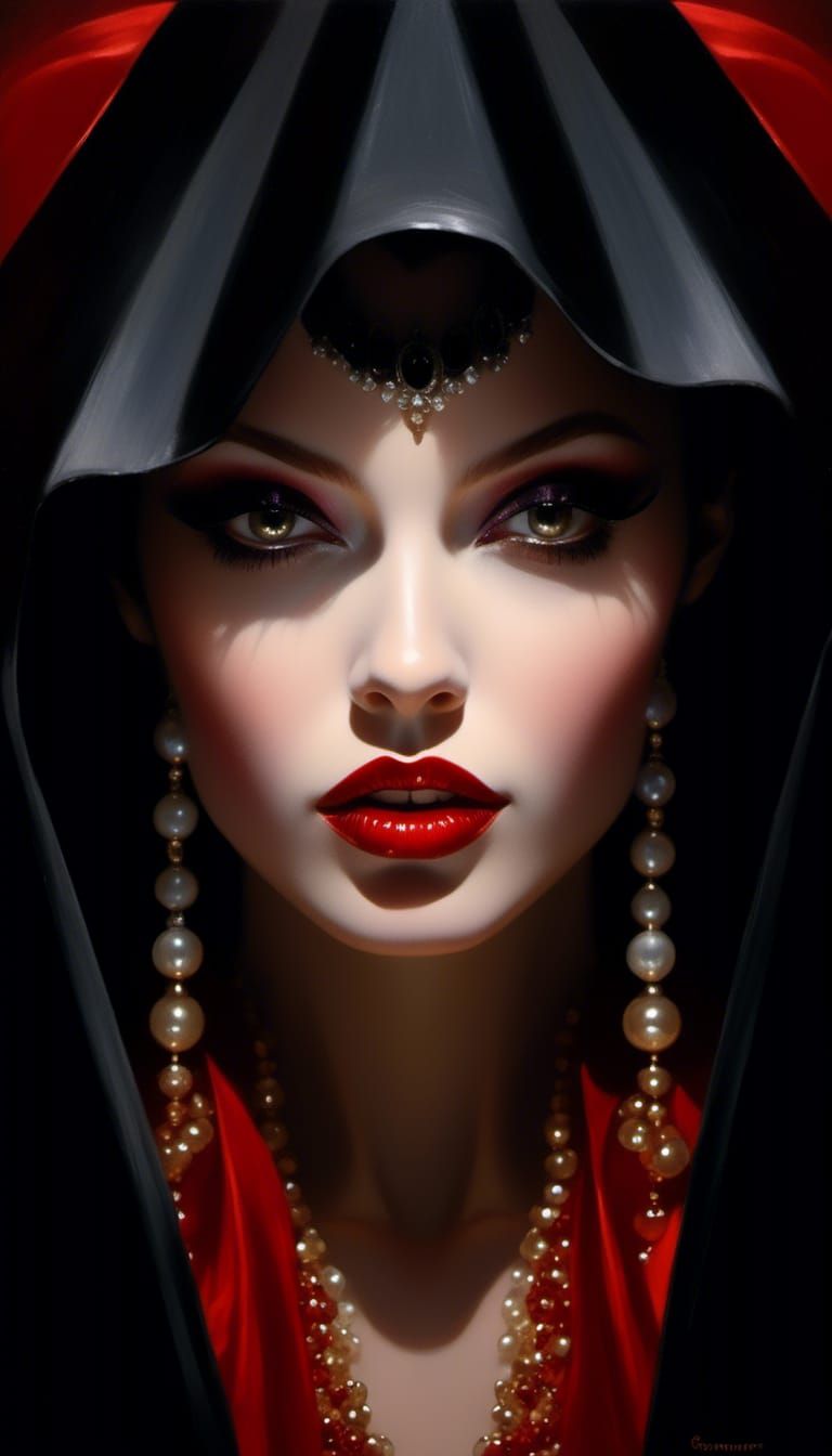 Vampiress in Black Sci-Fi Avant-Garde Gown