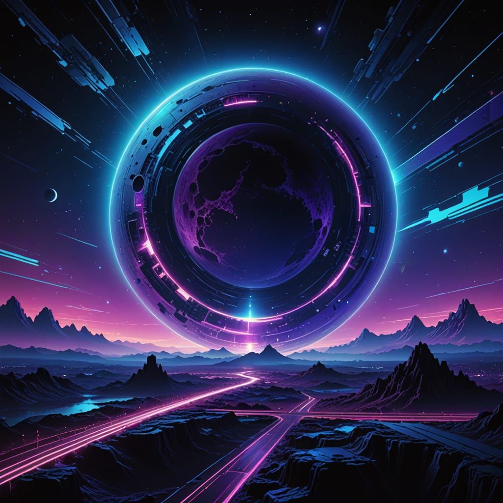 Luminescent Moon in Neon Futurism