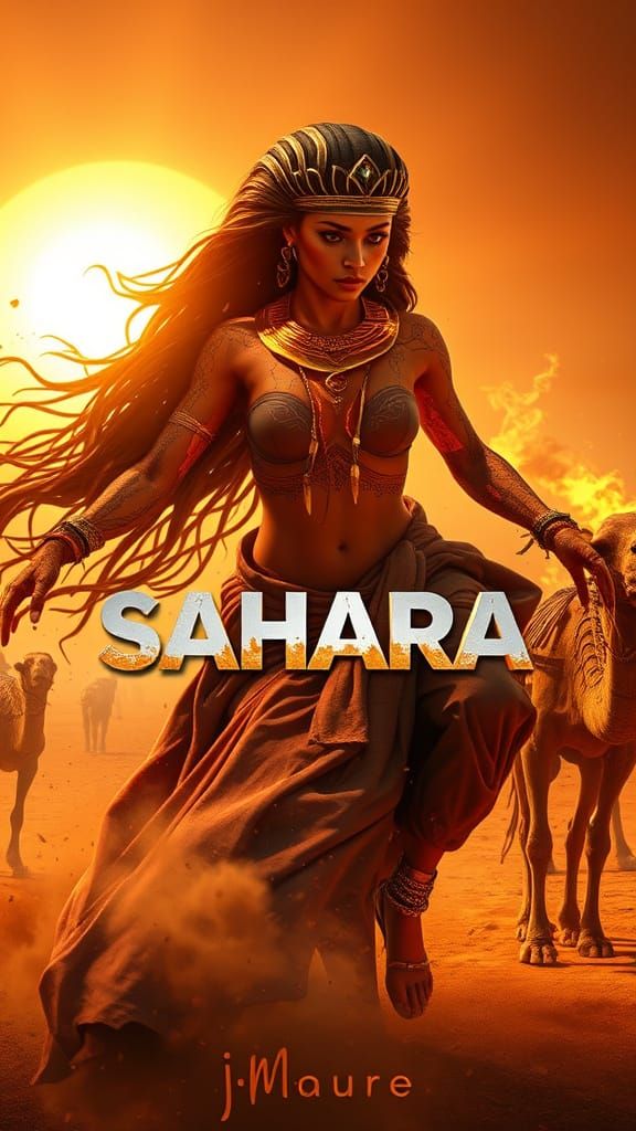 Surreal Desert Nomad Rides Inferno Storm in 3D Cyberpunk Art