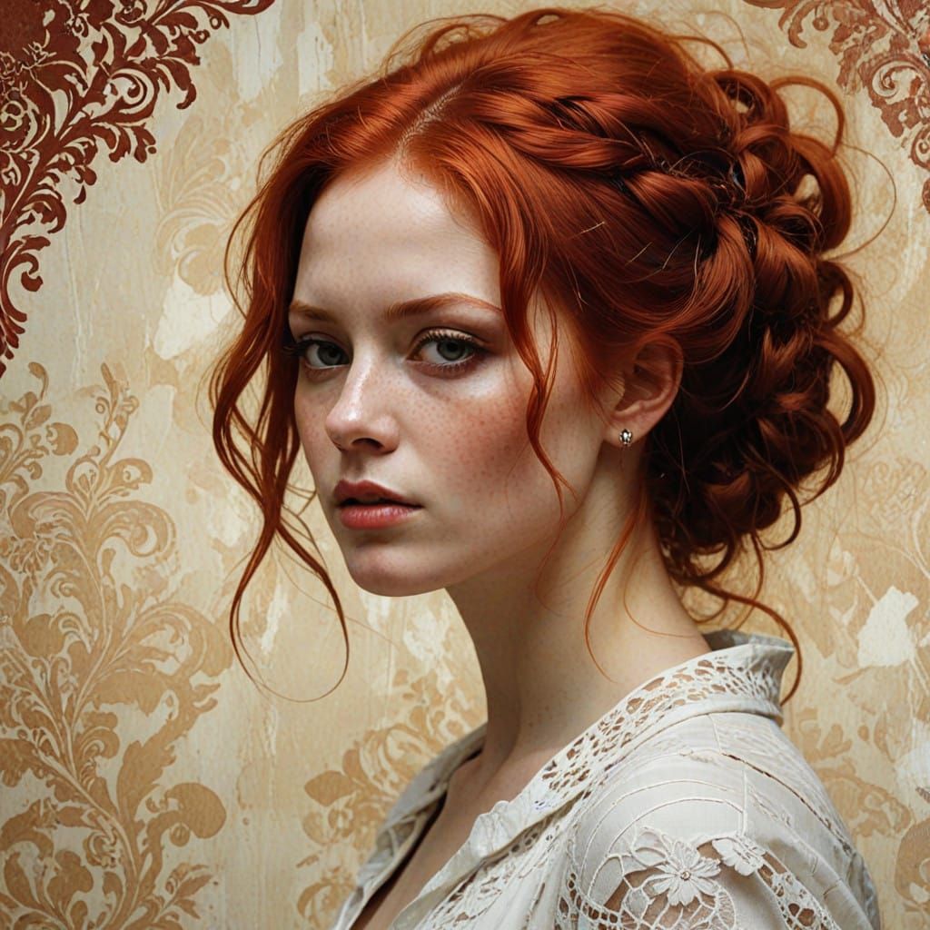 Moody Red Hair in a Baroque Photogram Portrait