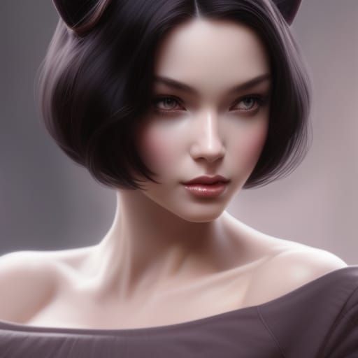 Cat Girl Portrait in Photorealistic Digital Art Style