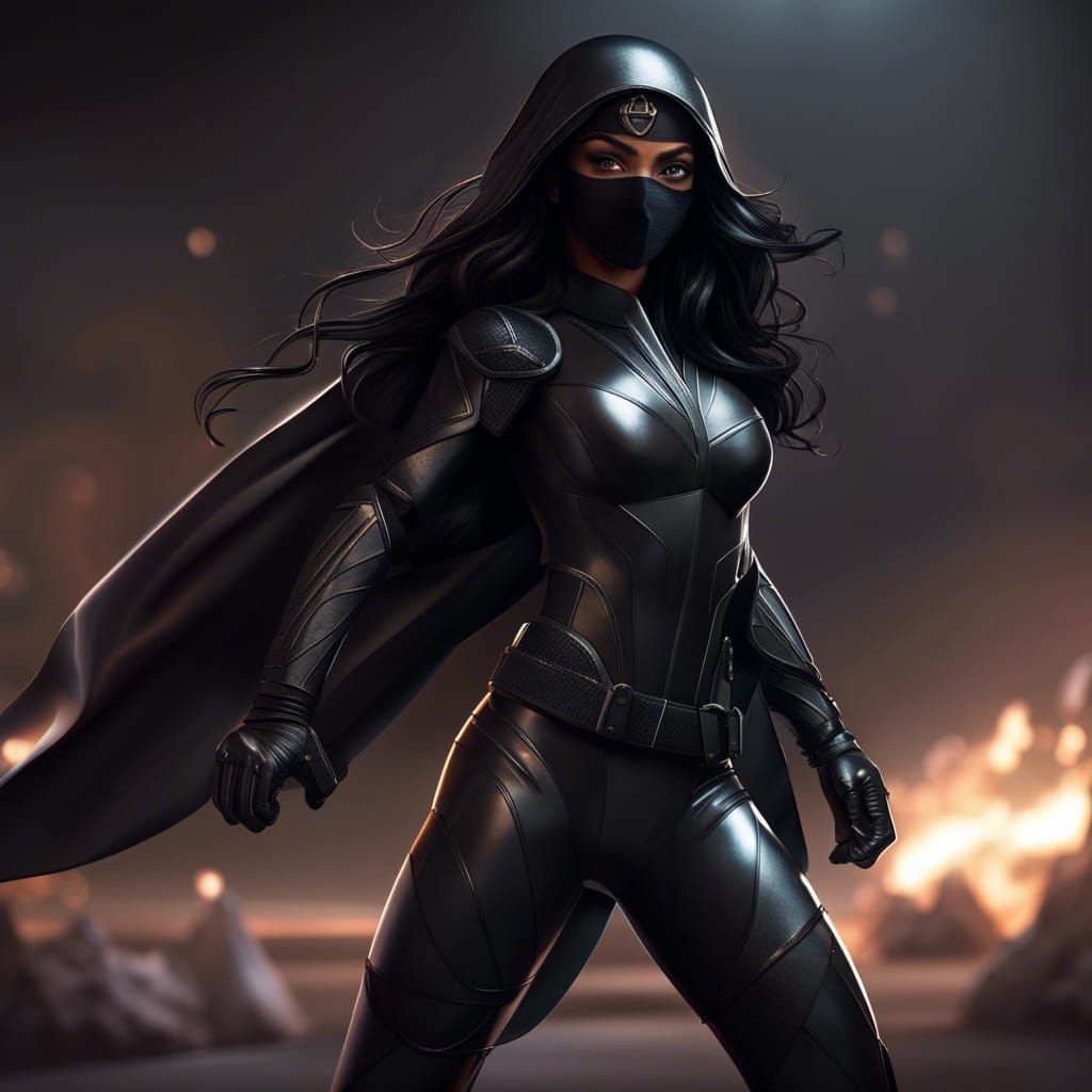 Indian Superheroine on Rooftop in Tactical Armor