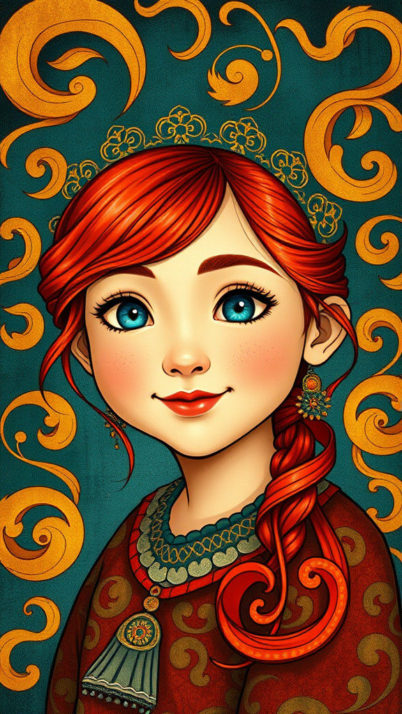 Yakut Girl Portrait in Art Nouveau Style