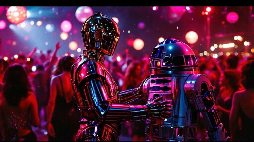 C3P0 and R2D2 Disco Fever, Cyberpunk Style