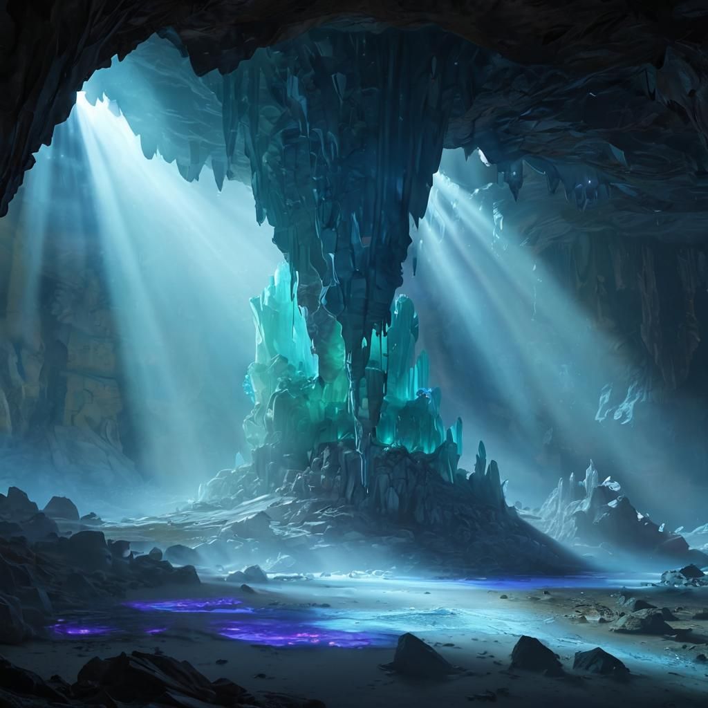 Vibrant Crystalline Caverns in Golden Hour Light