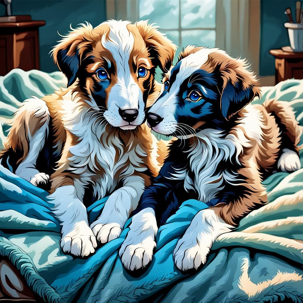 Borzoi Puppies Play, Anime Key Visual Art