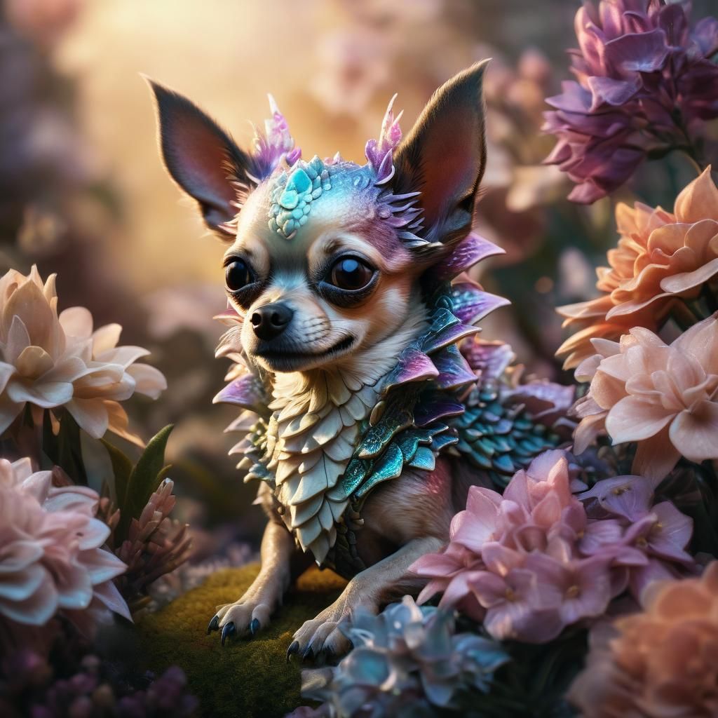 Tiny Dragon with Chihuahua Features in Fantasy Photo