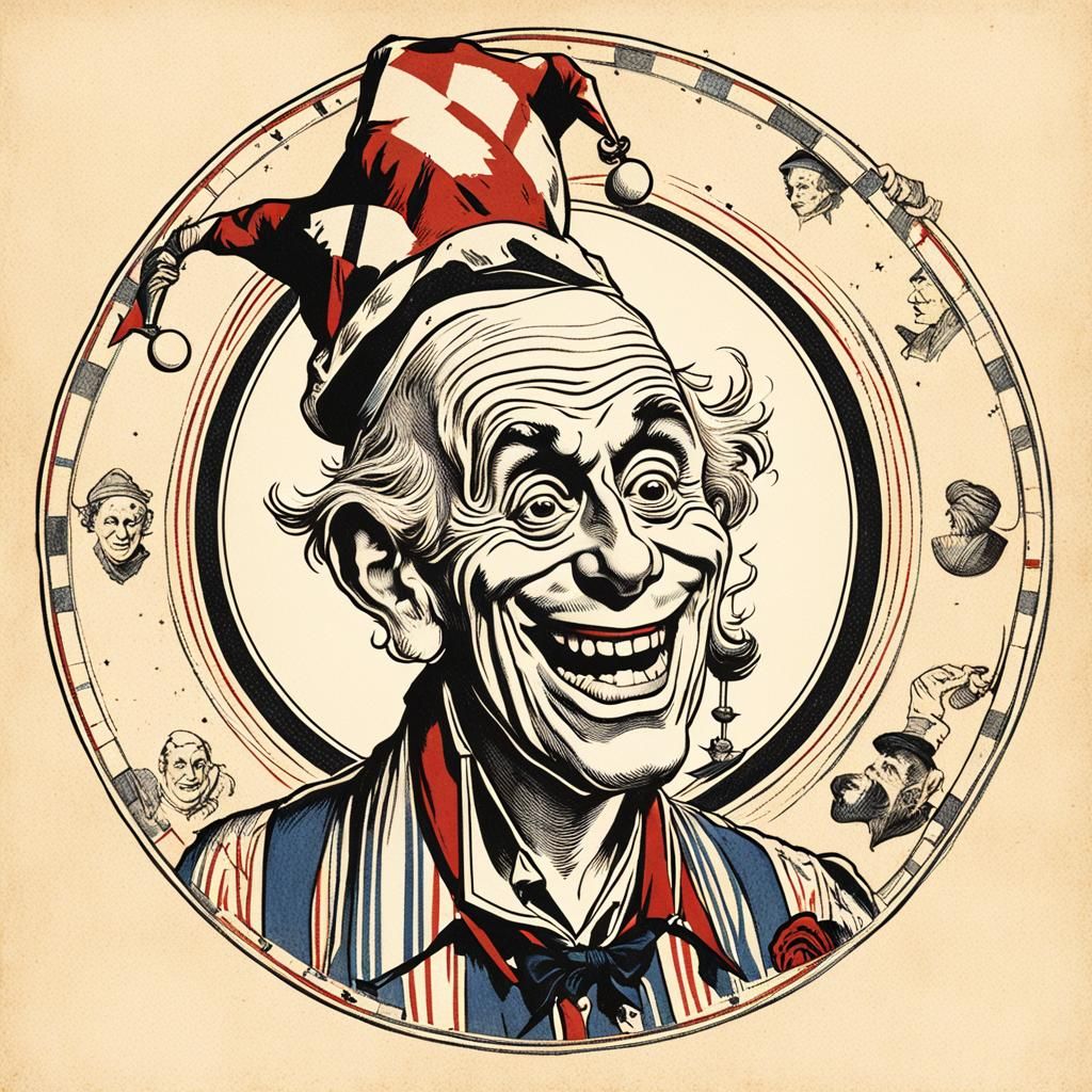 Sarcastic Jester Logo in Classic Illustration Style