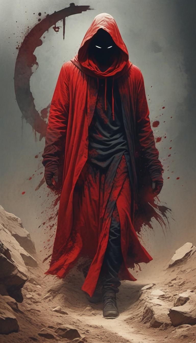 Grim Reaper in Red Robe Silhouette