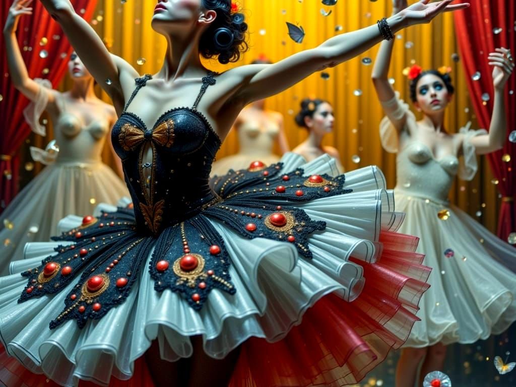 Ballerine in Pierrot Lunaire: Close-Up, Gold & Red