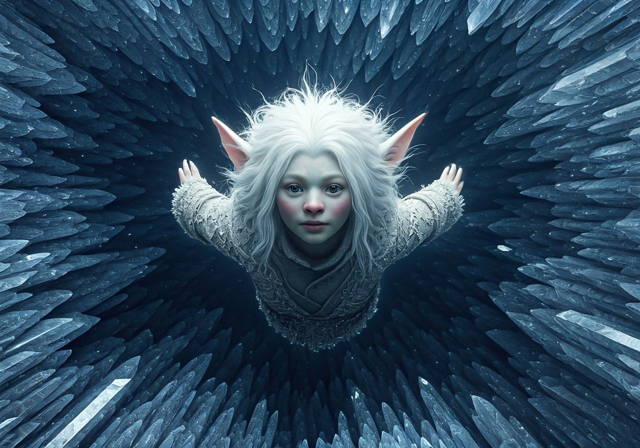 Gelfling-Fraggle Hybrid Soaring Through Crystalline Cave