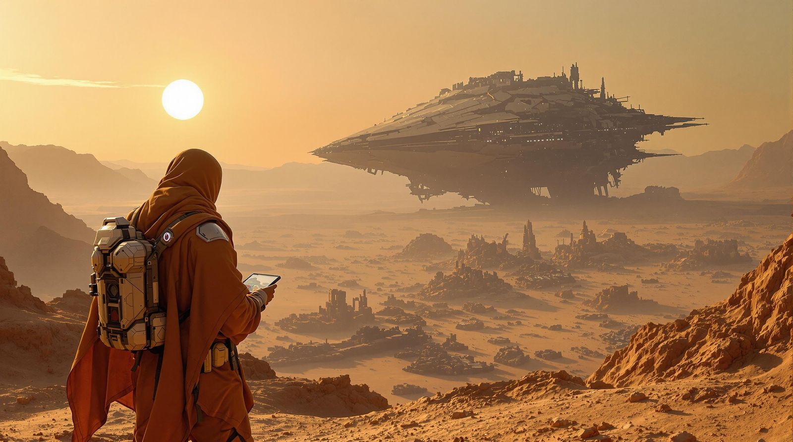 Desert Explorer with Spaceship Ruins