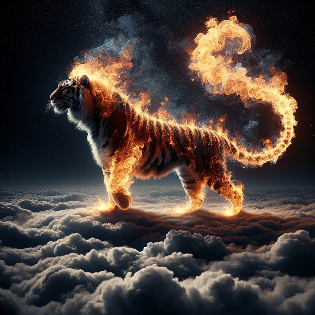 Fiery Tiger Made of Smoke and Fire