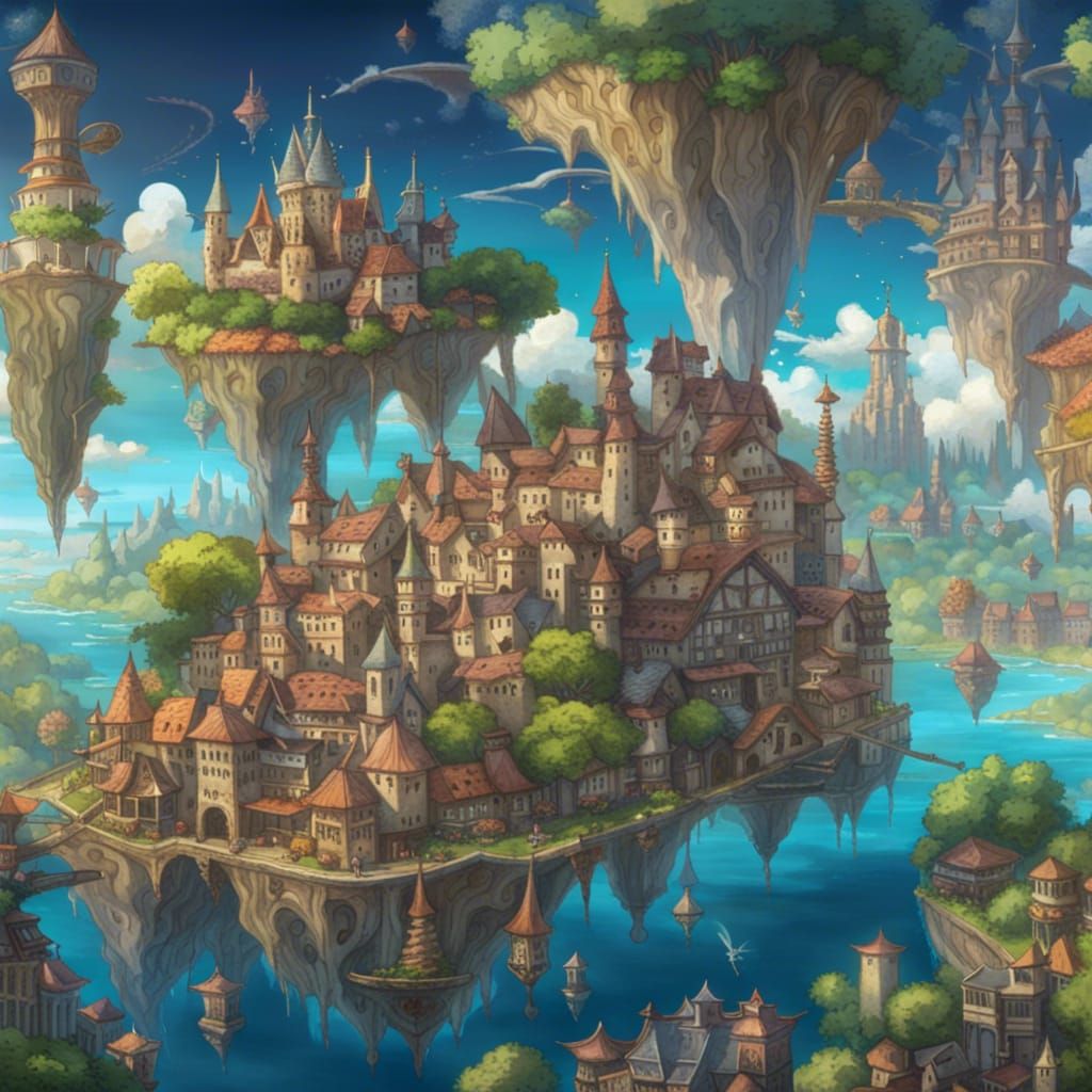 Floating Fantasy City Inspired by Studio Ghibli