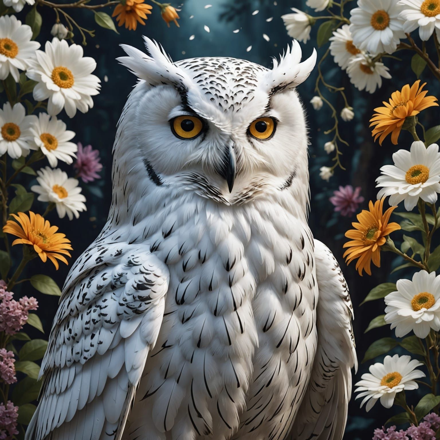 White Owl in Diamond Painting Style