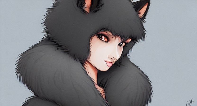 Elegant Wolf Girl Portrait in Cave