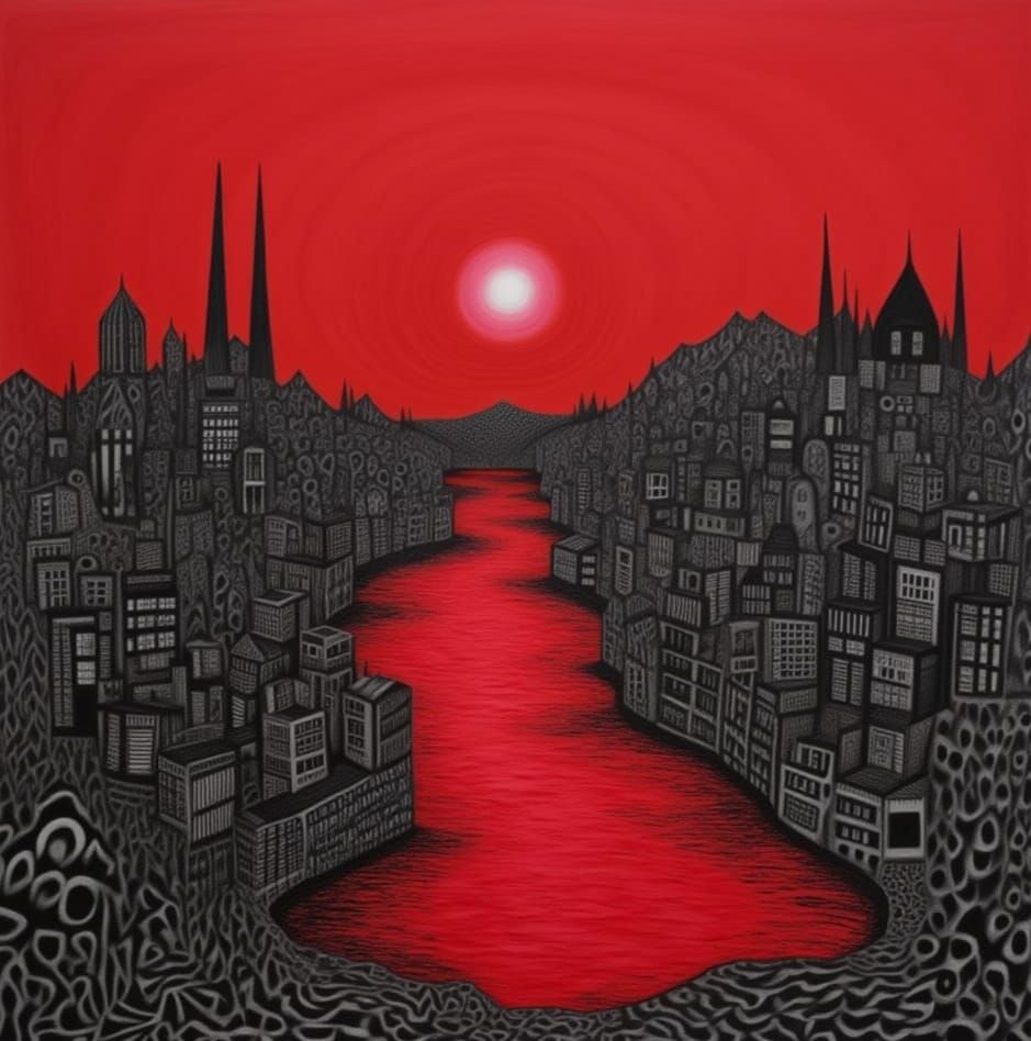 Fiery Hellscape River with Dark Charcoal Style