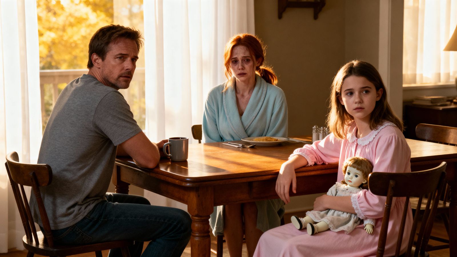 Morning Kitchen Scene with Subtle Tension