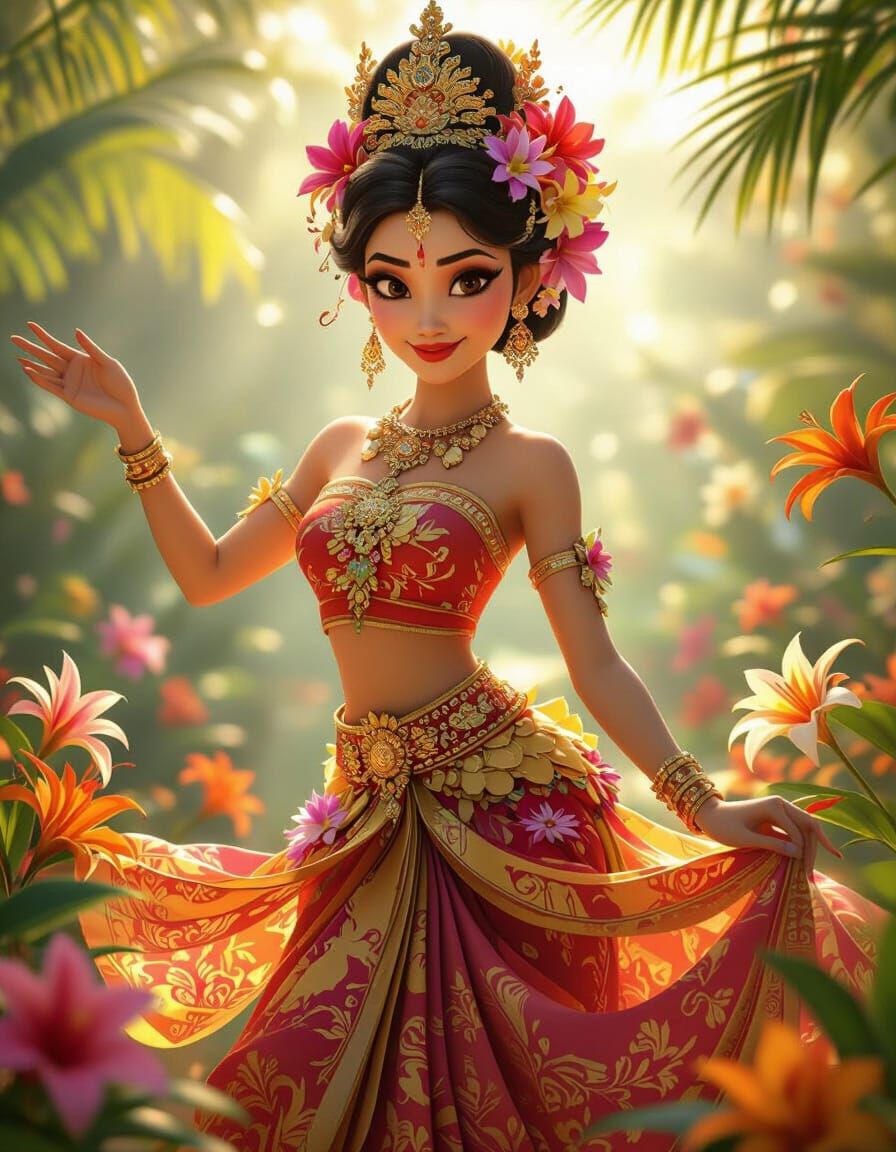 Balinese Dancer Performs Flower Dance in Pixar 3D Style