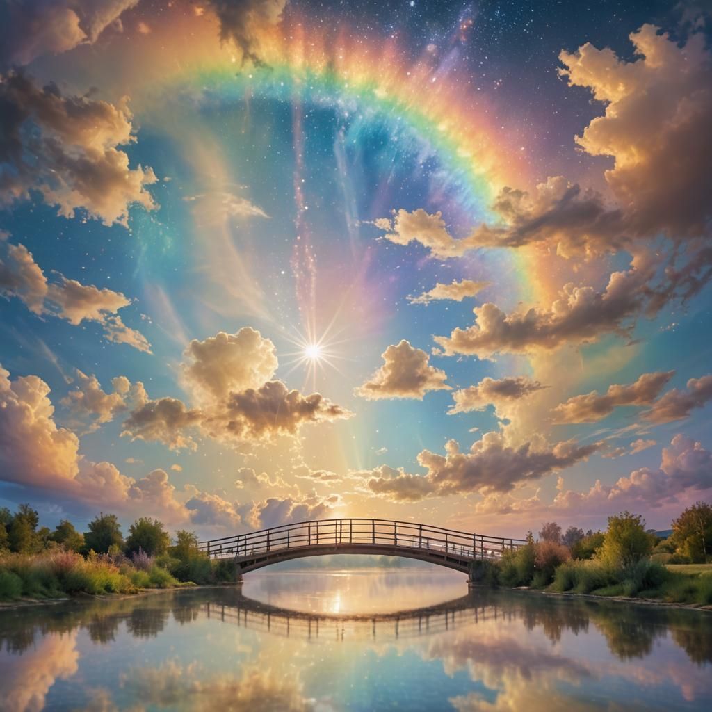 Rainbow Bridge to Milky Way in Impressionist Style