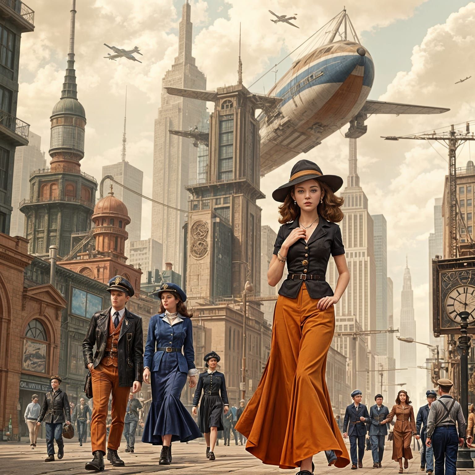 Vintage Future Cityscape in Diselpunk Style