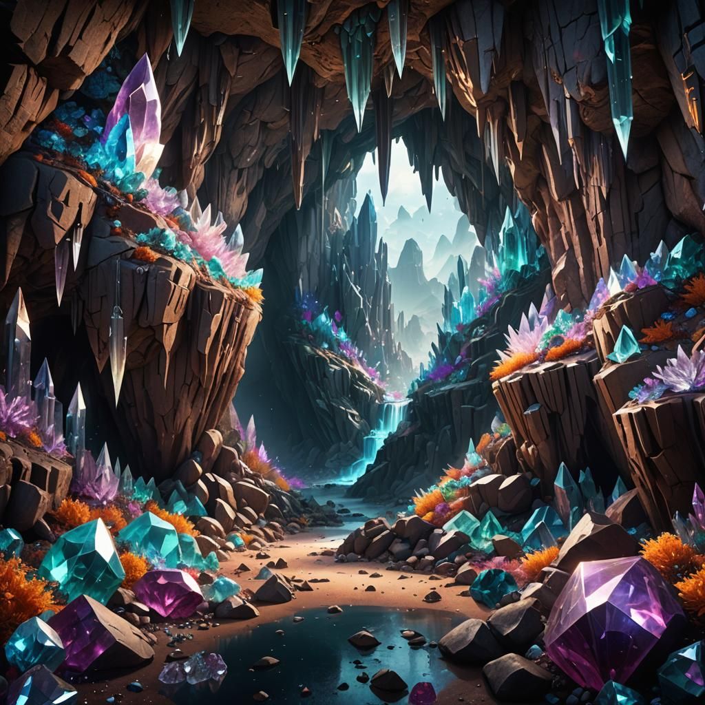Fantastical Crystal Cave: Detailed Matte Painting