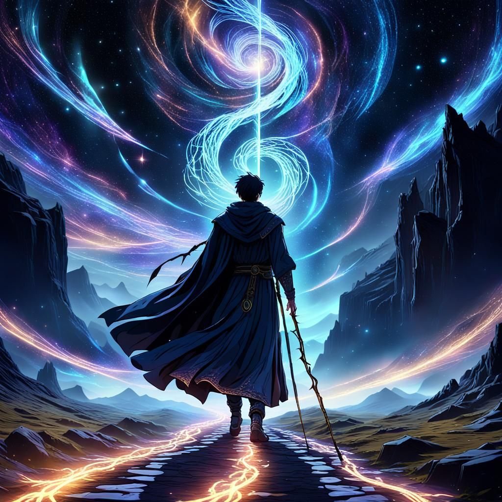 Merlin Walks Mystical Path in Cinematic 3D Anime Art