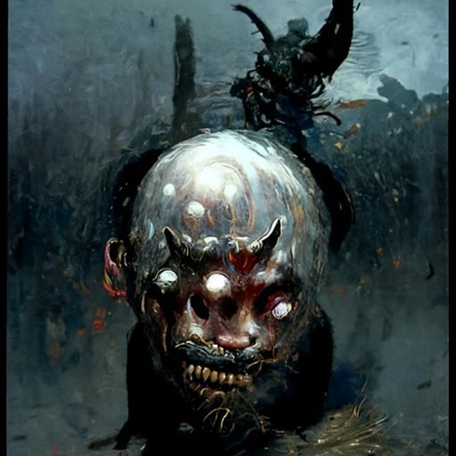 Realistic Oni Demon in Gothic Horror Style