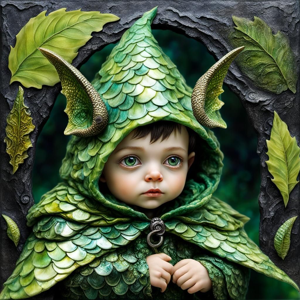 Green scales hooded capelet
