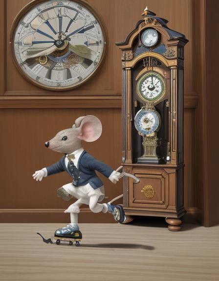 Mouse on Rollerblades Races Down Clock