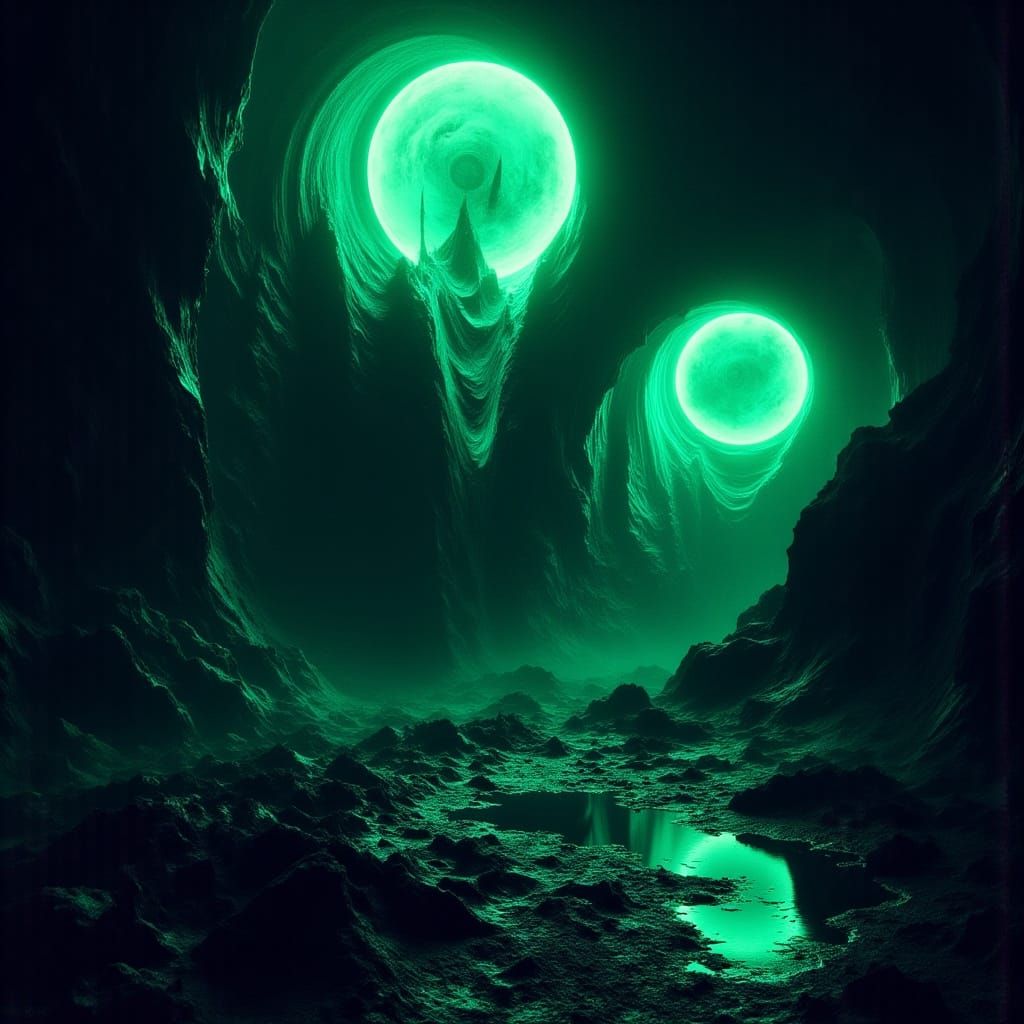 Ominous Sci-Fi Landscape with Neon Circles