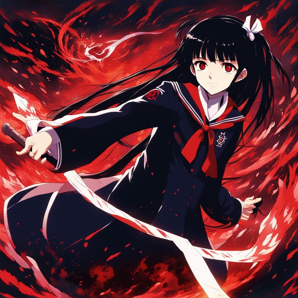 Anime Hell Girl Sending Man to Dark Void