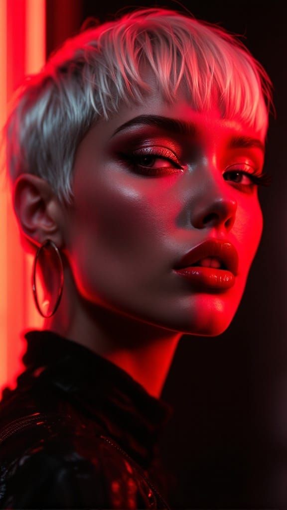 Stunning Woman in Vibrant Red Backlight