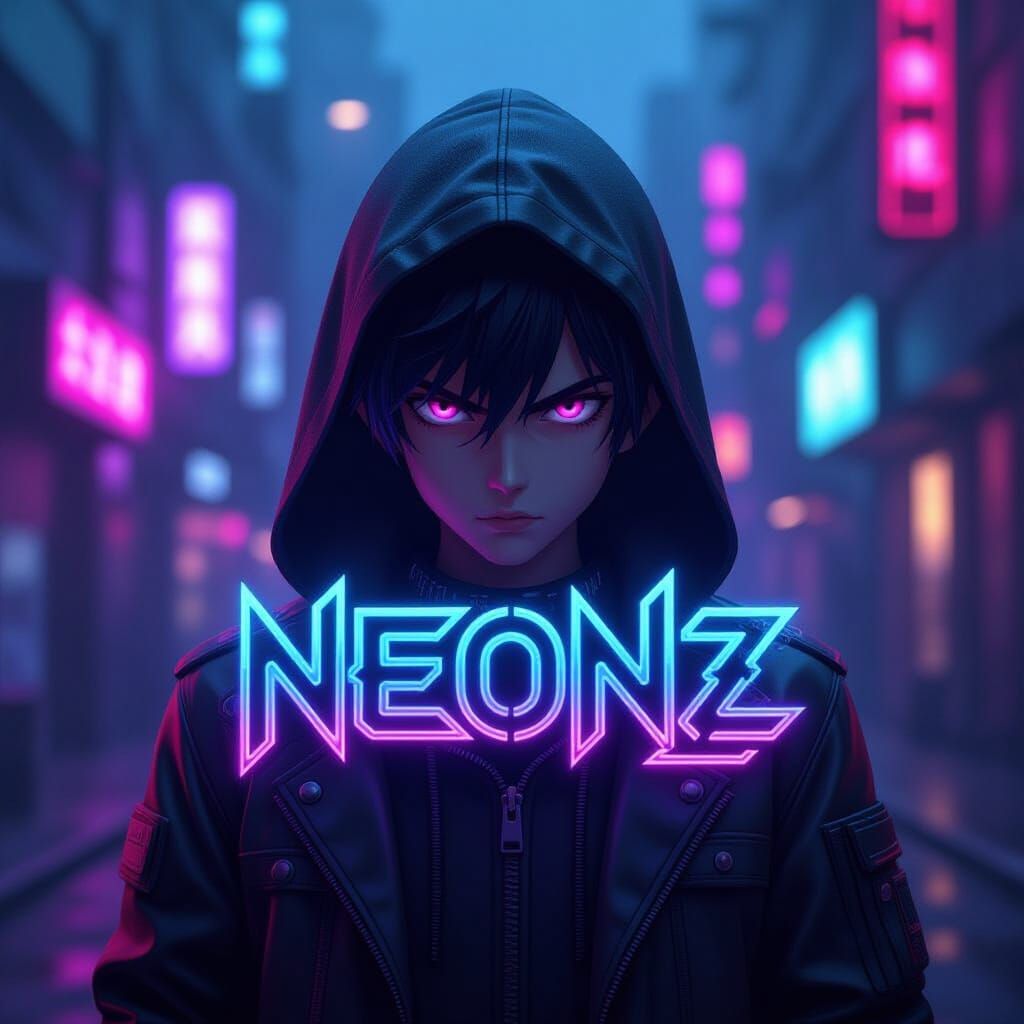 Cyberpunk Badass Boy Portrait in Neon Lights