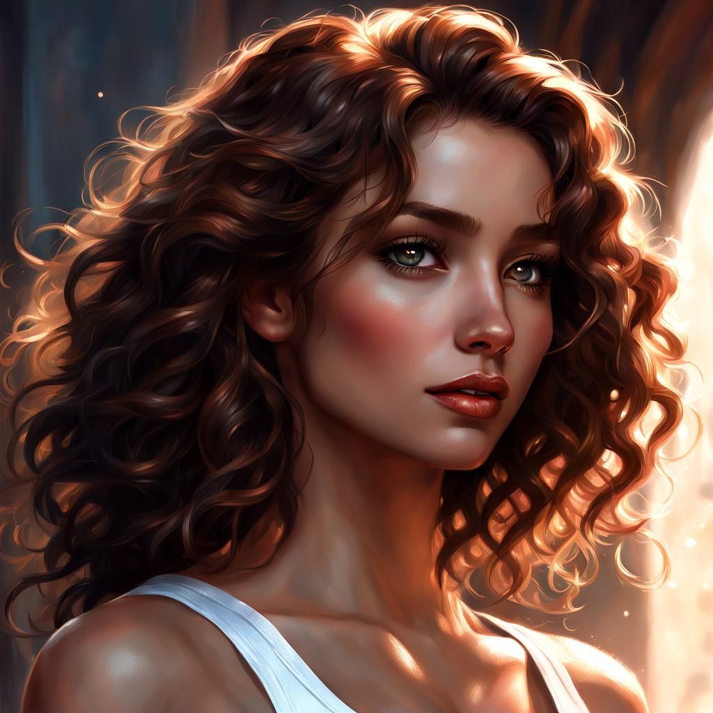 Attractive Woman in Tanktop, Hyperdetailed Digital Portrait