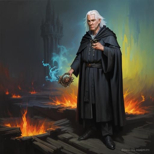 Dark Wizard with Demon Familiar: Expressionist Oil Painting