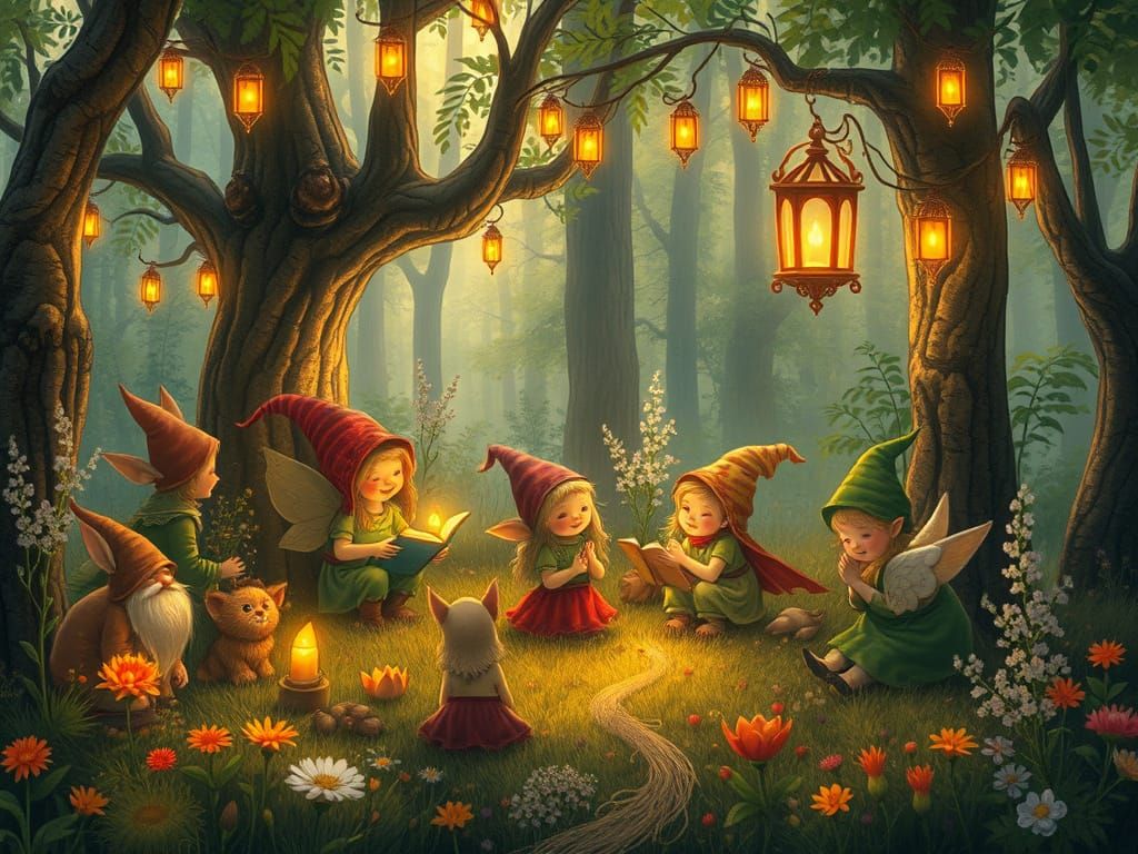 Enchanted Spring Gathering in a Vibrant Forest