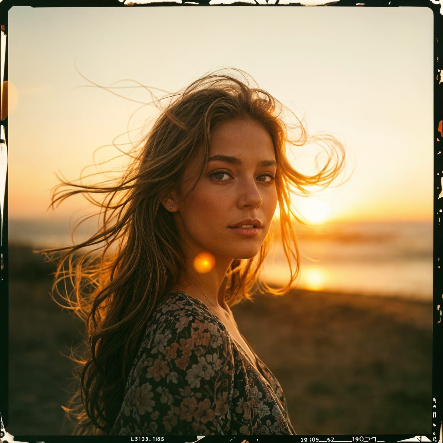 Vintage Polaroid of Woman at Sunset