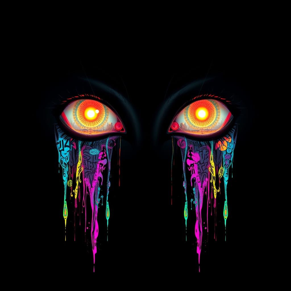 Surreal Eyes Radiate Ethereal Glow in Infinite Black Void