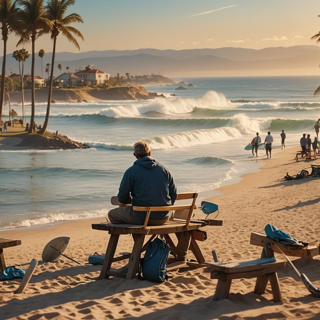 Electrician at Beach Sunset in Hyper-Realistic Digital Art