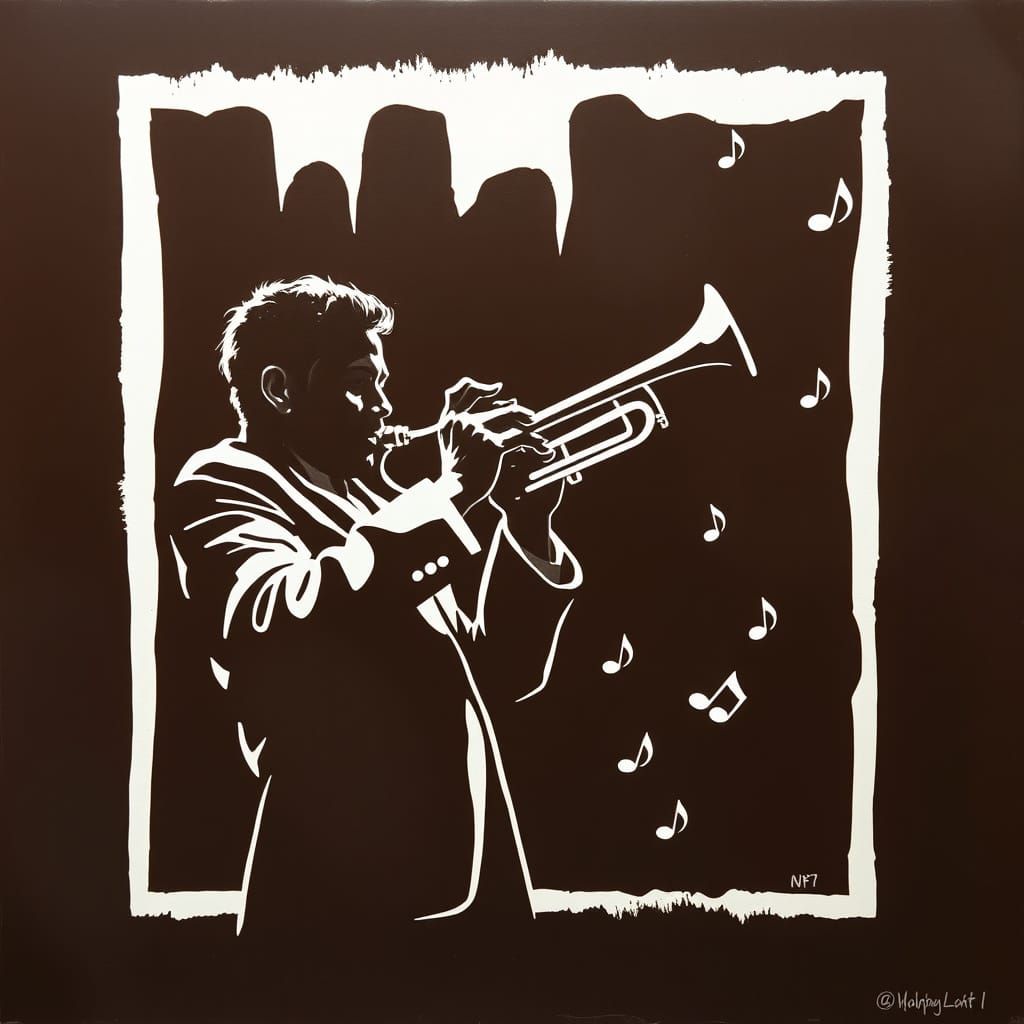 Monochromatic Trumpet Player in Dark Fantasy Oil Painting