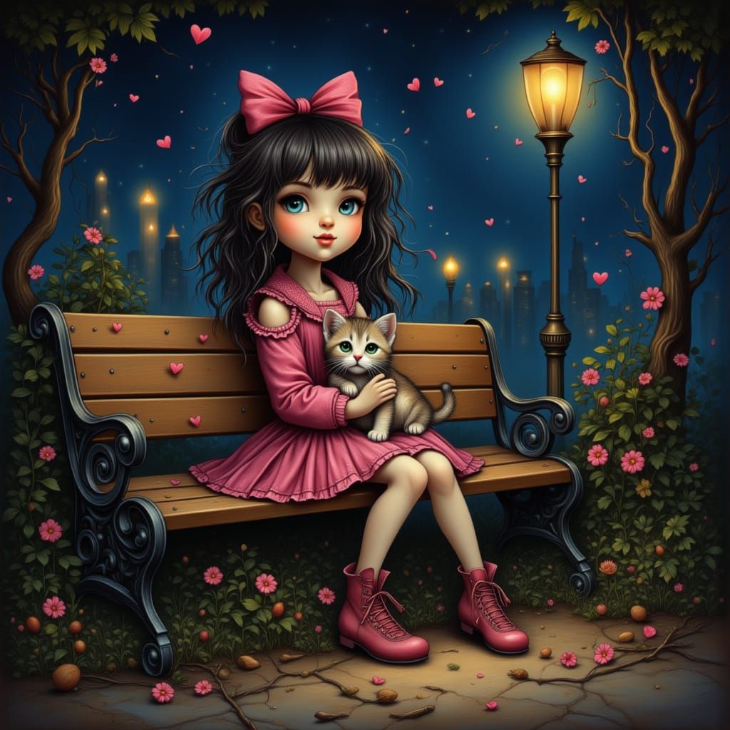 Girl in Pink with Kitten