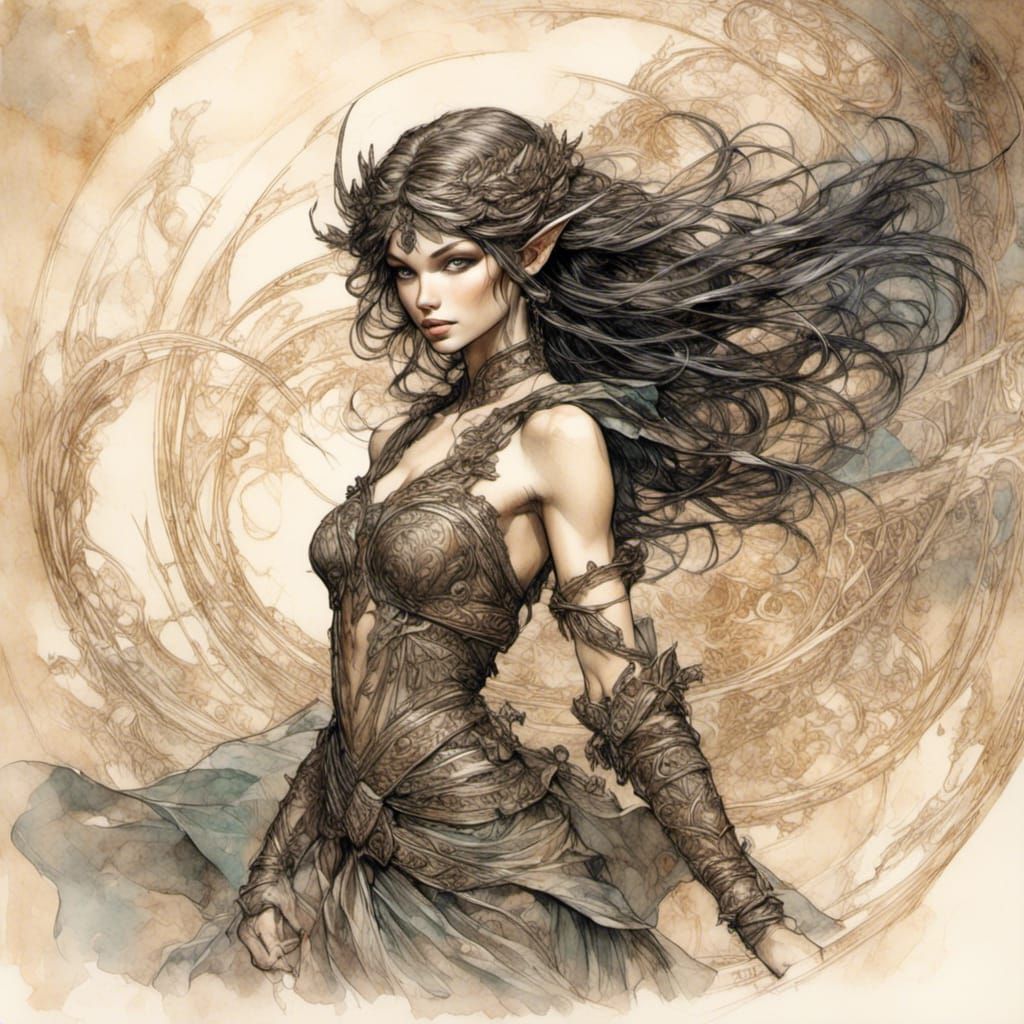 Elven Shadow Warrior in Anime Style